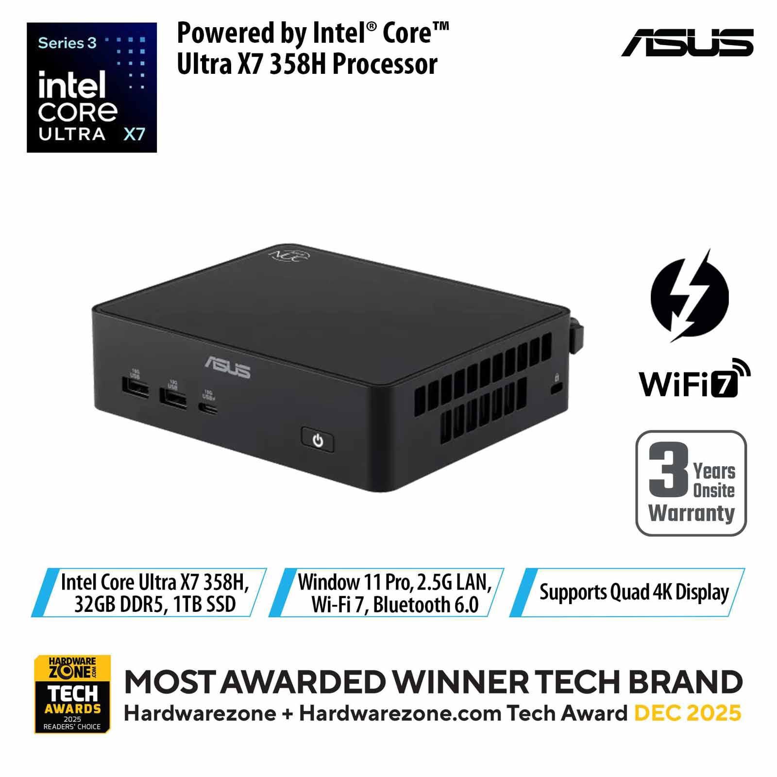 ASUS Nuc 16 Pro X7-358h 32gb 1tb Ssd Win 11 Pro Intel Arc B390 Graphics Black RNUC16GDKX76C4N3