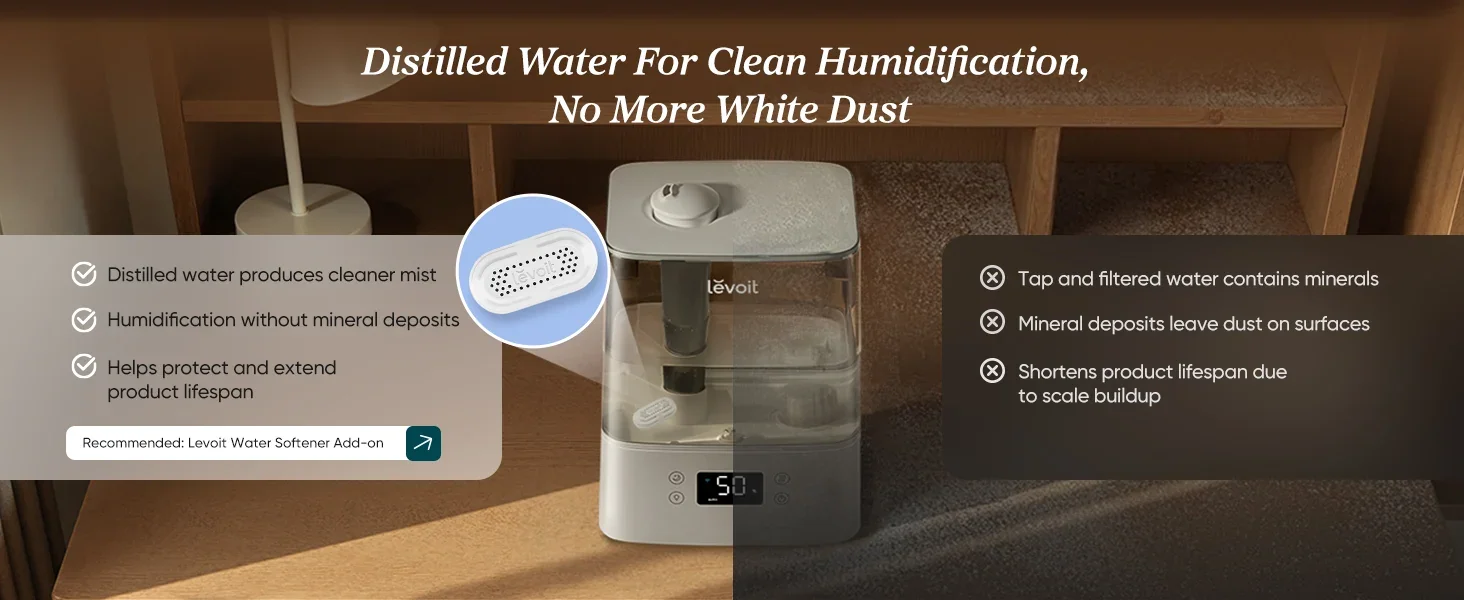 Distilled Water For Clean Humidification, No More White Dust