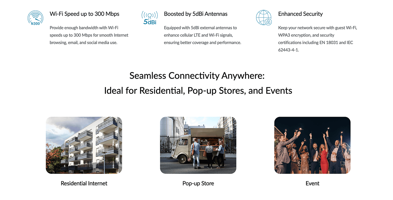 Seamless Connectivity Anywhere: Ideal for Residential, Pop-up Stores, and Events