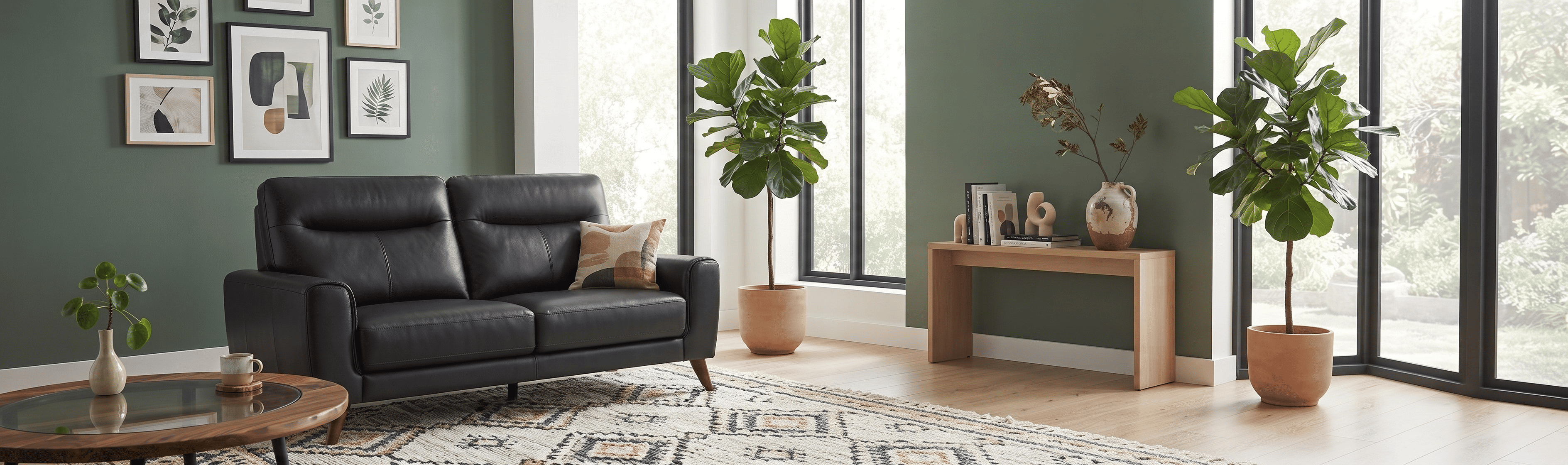 Living Room with Carmen 2 Seater Leather Sofa