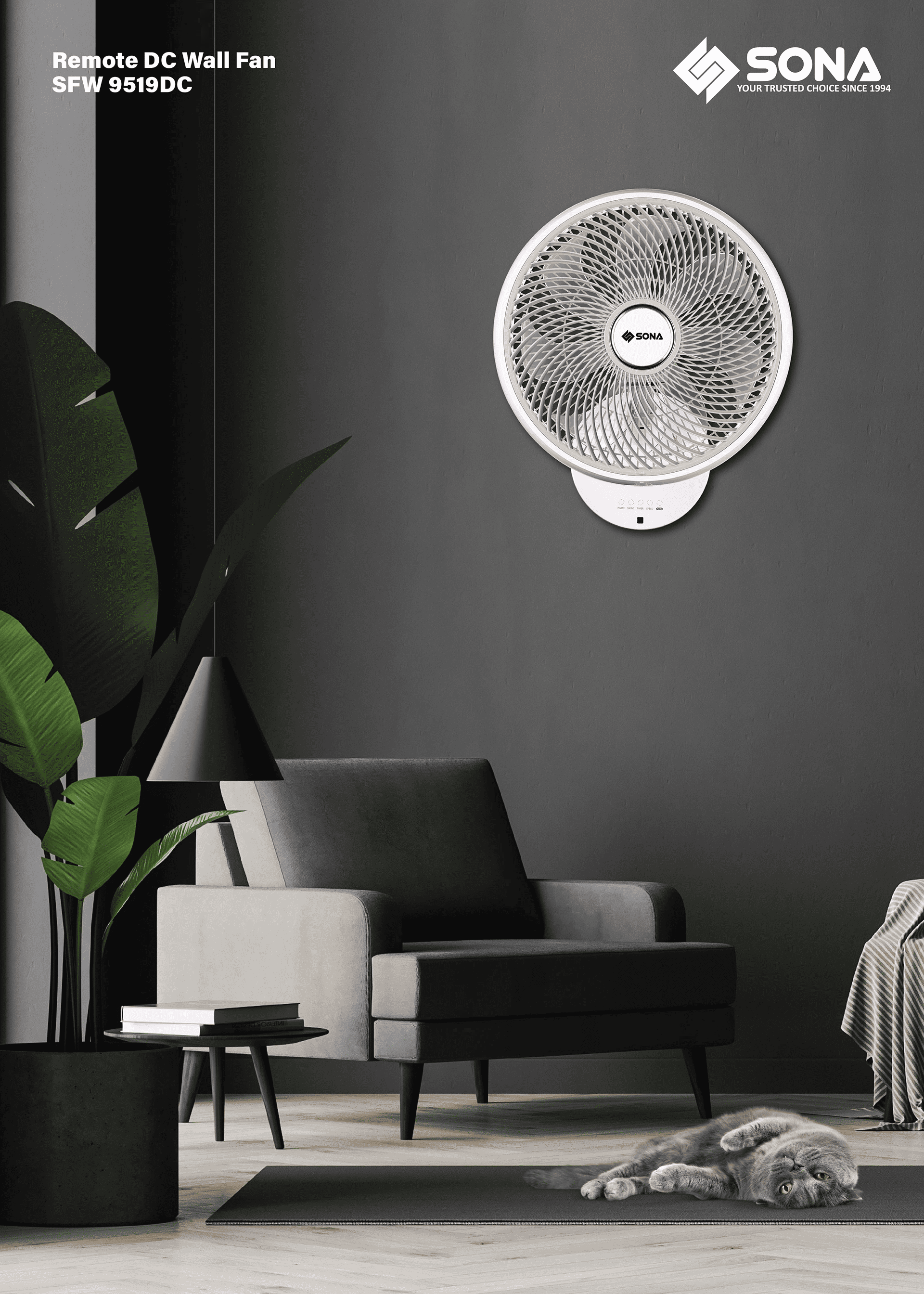 Sona Remote DC Wall Fan SFW 9519DC