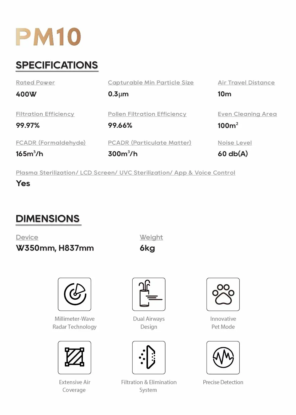 SPECIFICATIONS & DIMENSIONS