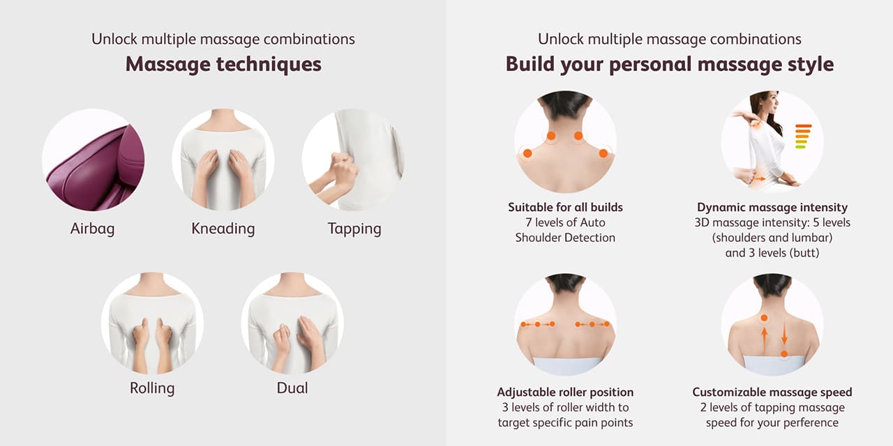 Unlock multiple massage combinations